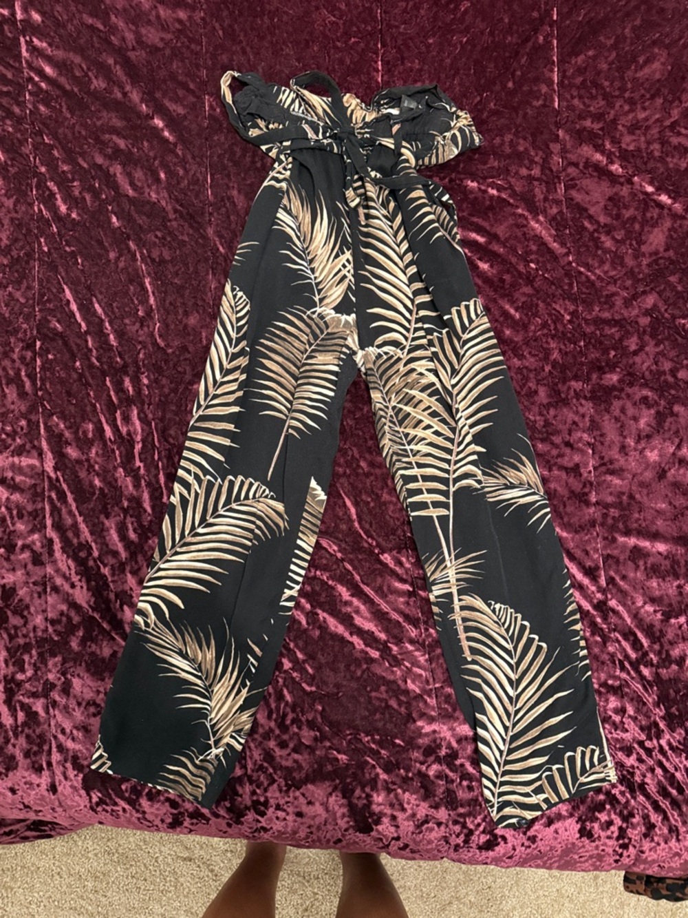 H&M Black Pants with Beige Palm Leaf Print